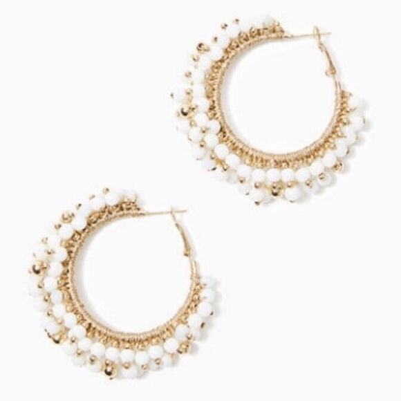 Lilly Pulitzer GWP Resort White Gold Tone Hoop Dangling Beads Earrings New - Picture 8 of 11